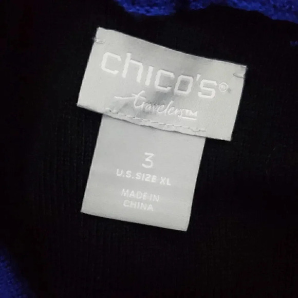 Chico's Travelers SZ 3 XL Double Knit Tank Shell Blue Sleeveless Mock Neck Flora - Picture 6 of 9
